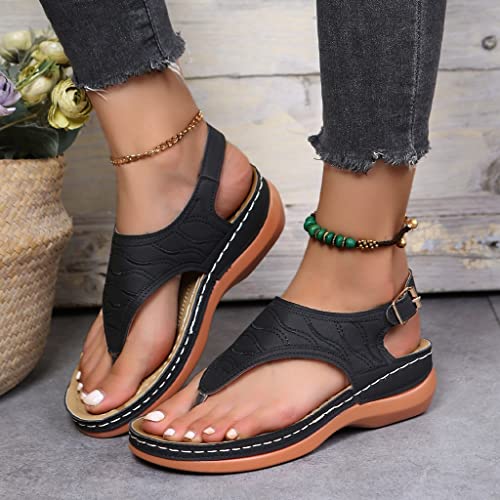 FJAUOQ Gladiator Sandals for Women, Orthopedic Sandals for Women with Arch Support, Roman Sandals for Women, Womens Low Wedges Sandals Flip Flops Anti-Slip for Beach Travel Vacation Casual Daily3