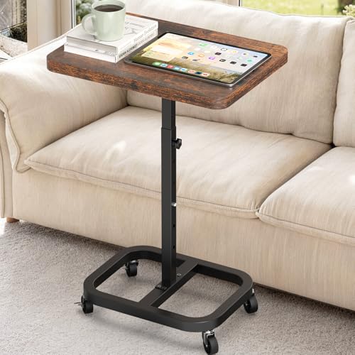 alentar Adjustable Height Mobile TV Tray Table with Wheels Portable Rolling Desk and Laptop Table for Eating on Couch or Sofa Featuring Upgraded Alloy Steel Support and a Sturdy Quadrilateral Base