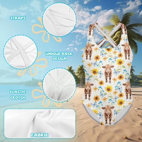 Image of Girls One Piece Swimsuits Axolotl Cross Back Swimwear Beach Summer Quick Dry Beach Bathing Suit
