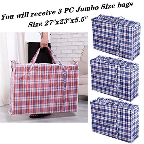 Tsy Tool Set Of 6 Large & Jumbo Plastic Checkered Laundry Bags With Zipper And Handles For Travel thumb #1
