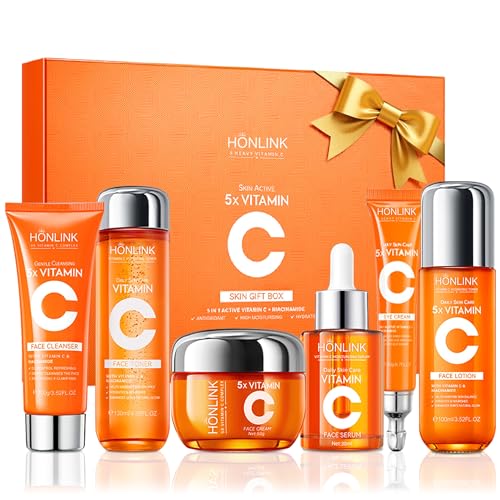 Glown 6-Piece Hydrating Skincare Set with Vitamin C & Niacinamide,HONLINK