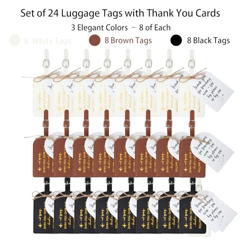 24 Pcs Wedding Luggage Tags with Thank You Tags, It's Who You Have Beside You, Wedding Guest Favor Tag, Bridal Shower Gifts, Travel Accessories for Suitcase or Bag (White+Black+Brown)2