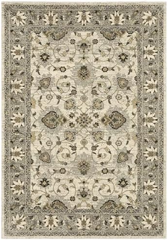 Oriental Weavers Florence Area Rug - 5508I - 5'3" x 7'6" - in Beige/Grey - Vintage Inspired, Stain Resistant, Family and Pet Friendly, Bedroom, Office Rug