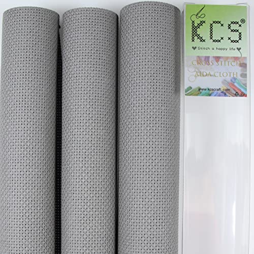 Image of KCS 3 pc of 15 inch x 18 inch Counted Cross Stitch Cotton Aida Cloth Needlework Fabric (Medium Grey, 14CT)