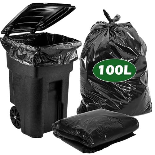 KOMABLEN Bolsas de basura 100L, 50 Negras Bolsas Basura, HDPE Anti-Goutte Bolsa de Basura, 80X120cm Grandes para Casa, Cocina, Jardín