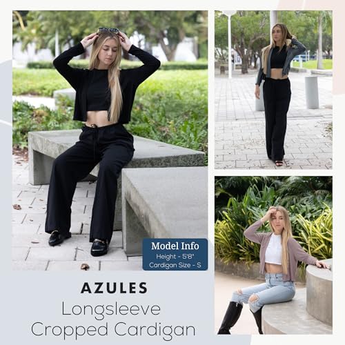 Image of Azules Cropped Cardigan for Women, Open Front Drape Lightweight Sweater Long Sleeves Women's Cardigans