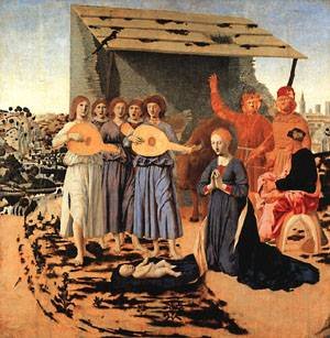 Peinture à l'huile Nativity 1470 Piero Della Francesca pour salon élégant 30x36 pouces