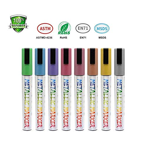 Wet Erase Chalk Markers Metallic Liquid Ink Pens Chalkboard Painting Diy Card Blackboards Glass Water-Based Non-Toxic Reversible Bullet Pack Of 8 #TOP5
