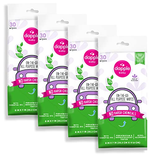 Image of All Purpose Wipes by Dapple Baby, Hypoallergenic & Powered by Plants Cleaning Wipes, Hint of Lavender, 30 Count (Pack of 4)