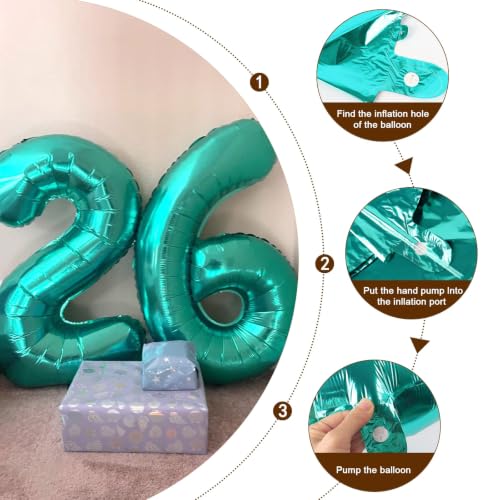 Image of Number Balloons 4 Balloon 40 inch Teal Blue for 4 Birthday Party Decoration | Saturated Color, Large 40 in, With Inflation Straw & Hanging Hole, Great for Men's Party, Back-To-School Season, Pool Party