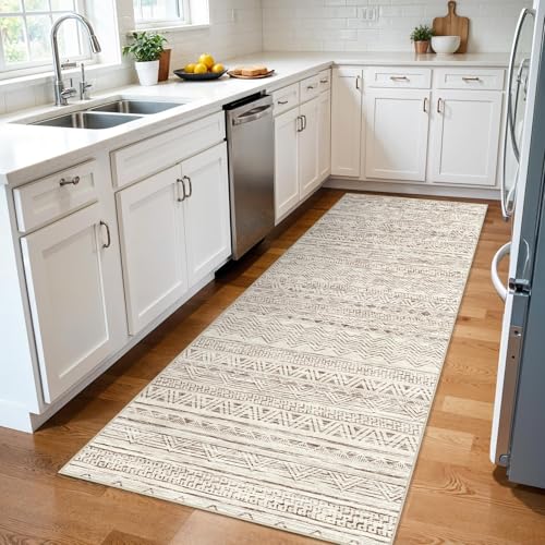3x7 Washable Hallway Runner Rug - Moroccan Non-Slip Indoor Table Long Runners for Entryway Soft Low-Pile Neutral Rugs for Kitchen Waterproof Geometric Carpet for Bedroom Bathroom Laundry 3x7 Beige by Ksrau - Used condition - Image 2
