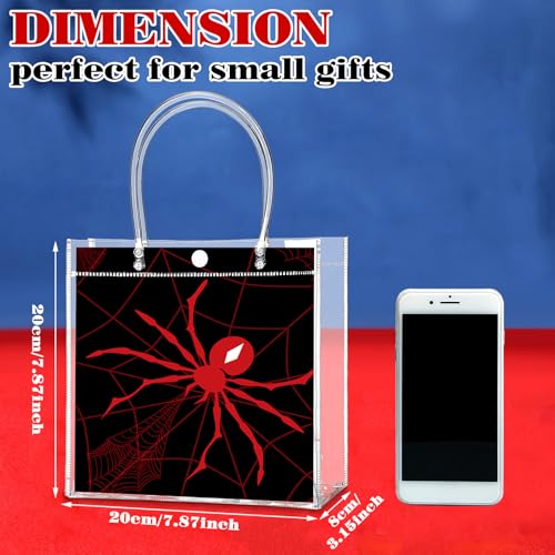 Image of Teenyyou 24 Pcs Spider Party Favor Bags Bulk Spider Web Clear PVC Goodie Reusable Transparent Treat Snack Cookie Candy Bags with Handles for Birthday Party Supplies