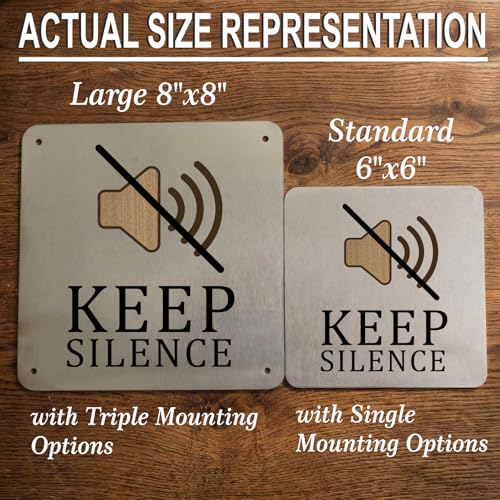 Image of Keep Silence Sign, 8x8 Inch, Durable Steel, Dual Mount