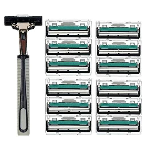MYEDO Men Manual Shaving Razor, 2-Layer Portable Hair Removal Shaver With 12 Pcs Blade Razor Face Care Tools Kit