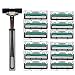 MYEDO Men Manual Shaving Razor, 2-Layer Portable Hair Removal Shaver With 12 Pcs Blade Razor Face Care Tools Kit