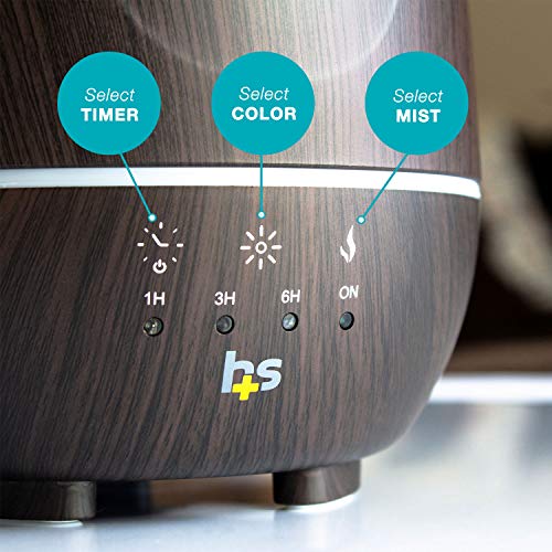 Image of HealthSmart Essential Oil Diffuser, Cool Mist Humidifier and Aromatherapy Diffuser with 500ML Tank Ideal for Large Rooms, Adjustable Timer, Mist Mode and 7 LED Light Colors, Brown (Pack of 2)