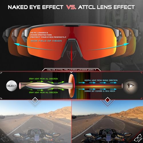 Image of ATTCL Sports Sunglasses for Women Running: UV400 Protection Wrap Around Lightweight Sun Glasses for Cycling Baseball Outdoor Black Red
