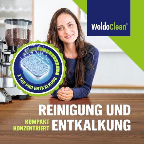 WoldoClean 2in1 Entkalkungstabletten für Kaffeevollautomaten - 2-Phasen Entkalker gegen Kalk & Korrosion, einzeln verblistert, 6 Tabletten