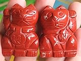 Pair Hand Carved Gemsone Left Hand Right Hand Fortune Cat Mascot Home&Garden Figurine 1.5‘’ (Flame Jsper)