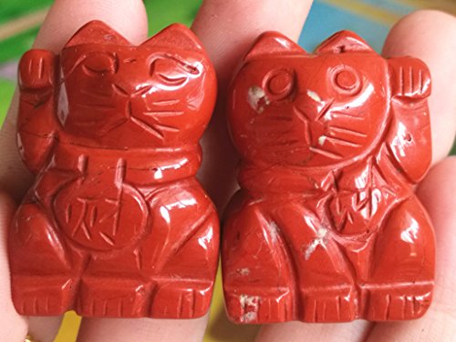 Pair Hand Carved Gemsone Left Hand Right Hand Fortune Cat Mascot Home&Garden Figurine 1.5‘’ (Flame Jsper)