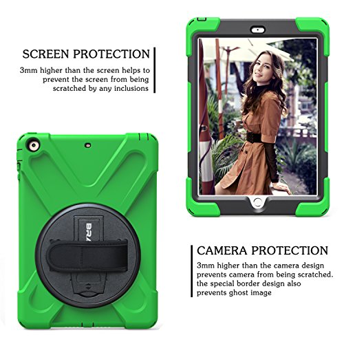 Braecn Ipad Air 1St Generation Case,Heavy Duty Full-Body Rugged Protective Ipad Air 9.7 Case With 360 Degree Swivel Kickstand/Hand Strap/Adjustable Shoulder Strap For Ipad Air Protective Case-Green #TOP6