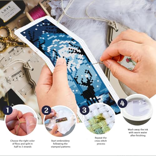 INFUNLY 6PCS Scenery Cross Stitch Bookmark Kit for Beginners 8.66"×3.15" Beach Stamped Embroidery Bookmark Kit Mountain Needlepoint Bookmark Kit with Instruction for Book Lovers Reader Writers - Image 4