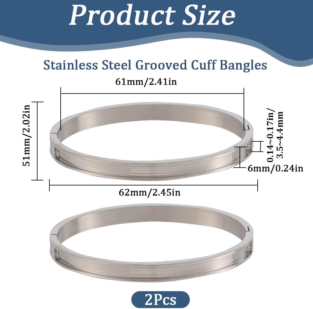 SUNNYCLUE 1 Box 2Pcs Bracelet Blanks Stainless Steel Hinged Bracelets Blank 51x61mm Empty Cuff Bangle Grooved Inlay Bracelet Base for Jewelry Making Kits DIY Inlaied Gemstone Leather Inlay Bangles - Image 2