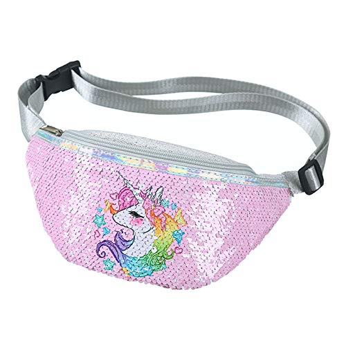 ITNP Einhorn Gürteltasche Kinder Bauchtasche mit Pailletten Niedliche Glänzende Sporttasche Gürteltasche Hüfttasche Mit Cartoons Fischschuppenmuster Für Frauen Und Mädchen Cover