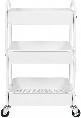 3 Tier Rolling Cart Metal Storage Trolley with Lockable Wheels