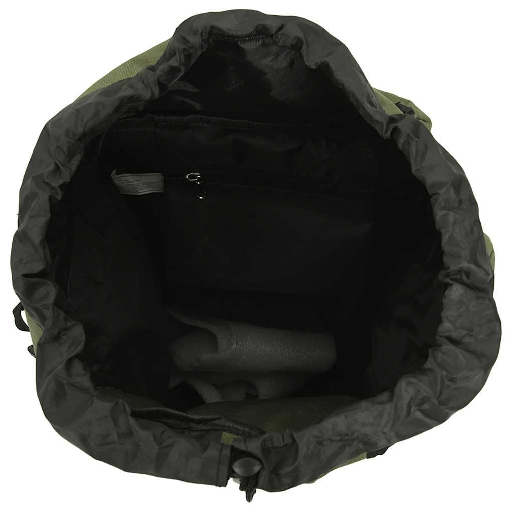 Mochila de senderismo verde ejército 100L de tela Oxford 900D con revestimiento de poliuretano, espalda 600D con PVC y estructura de hierro, impermeable para senderismo, camping, viajes