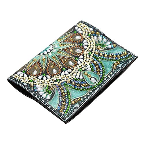 Hylotele Funda Protectora de Pasaporte con Pintura de Diamante Soporte de Pasaporte de Cuero de PU Organizador de Almacenamiento DIY Soporte de boletos aéreos de Diamantes de imitación en Forma espec