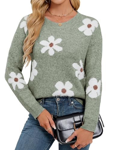 Libsorge Womens Oversized Cute Flower Sweaters for Women Fall Winter