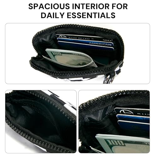 Image of YDF Keychain Wallet for Women Mini Zip Card Holder with ID Window, Coin Purse, Detachable Wristlet, Small Organizer Wallet, Checkered