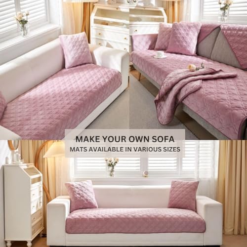 Image of HOMETHREADS Innovative Premium Velvet Sofa Cover Mat with PVC Backing for Non-Slip Comfort | (Pink Clubs, 1 Seater Large| 70x90cm)