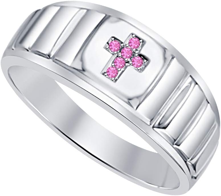 Rolex Look 14k White Gold Plated Gemstone Cross Ring for Mens.