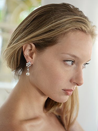 Mariell Pearl Drop Wedding Bridal Earrings, Cubic Zirconia and Pearl Drop Earrings for Brides, Bridesmaid3