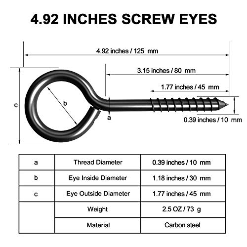 Zaugontw ZAUGONTW-SCREW EYE-BLACK 5 Inch Eye Bolts Screw In Hooks Stainless Steel thumb #1