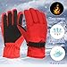 YOLAI Fashion Insulated Ski Gloves for Kids Boys Girls Winter Waterproof Skating Gloves Warm Windproof Mittens 4~12T (Red, L)