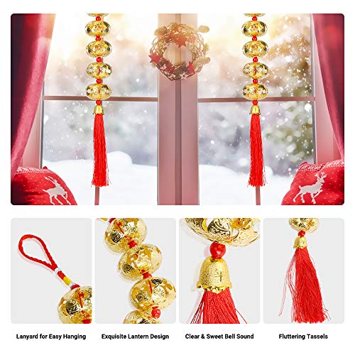Chinese New Year Hanging Decorations LINGSFIRE 2 Pack Chinese Lanterns Decorative with Bells & Tassel Pendant Spring Festival Bell Chimes Hanging Ornament for Home/Garden/Party/Festival Decoration