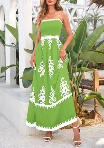 Image of PRETTYGARDEN Women's Summer Boho Maxi Dress Floral Sundresses | Spaghetti Strap, Sleeveless, Smocked Bodice, A-Line Long Flowy, Lightweight Soft, Wedding Guest Party, Beach Vacation Outfits