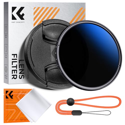 K&F CONCEPT 52mm Variable ND Camera Lens Filter ND2-ND400 (1-9 Stops) + Filter Cap + Cleaning Cloth 18 Multi-Layer Coatings Adjustable Neutral Density Ultra Slim for Camera Lenses(K-Series)