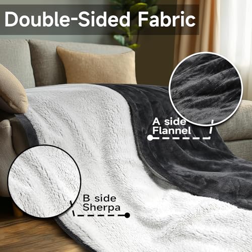 Electric Blanket MicroPlush Sherpa and Reversible Flannel Washable Comfortable (Charcoal, 100 x 90'')
