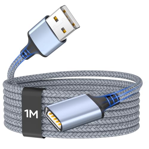 Zestiq Cable Alargador USB 2.0, Cable Extensión USB Tipo A Macho A Hembra Extensor para Impresora, Cámara, Teclado, Hub, Pendrive, Disco Externo, Gafas VR, Ordenador y Otros - 1M