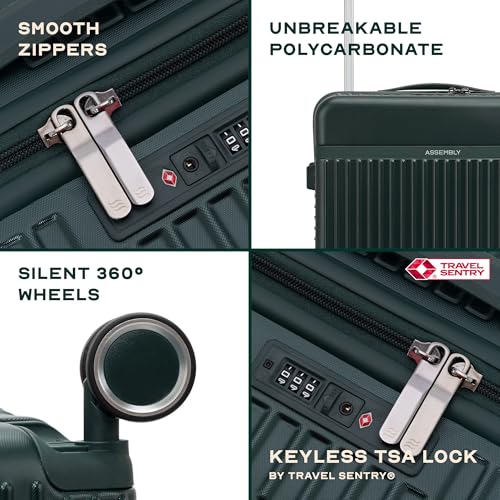 Image of Assembly Medium Check-in Suitcase with 8 Spinner Wheels & Ultra Wide Trolley, Durable Polycarbonate Hard Shell Trolley Bag for Vacations & Business Travel, Green, 24-Inch