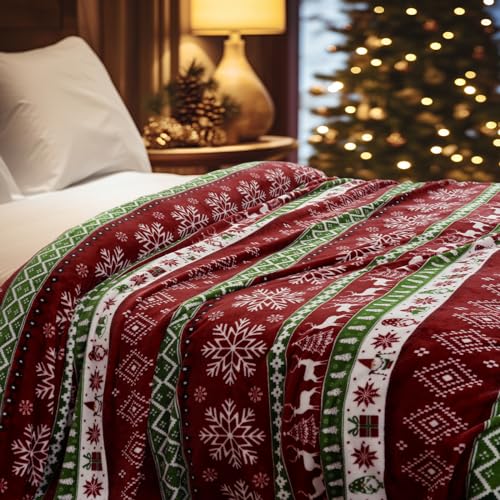 PHF Kuscheldecke Flauschig Fleecedecke 150x200cm - Oeko-Tex Weich Warm Wohndecke, Decke Blanket für Couch Sofa Bett, Tagesdecken & Kuscheldecken, Sofa überwurfdecke, Retro Weihnachten