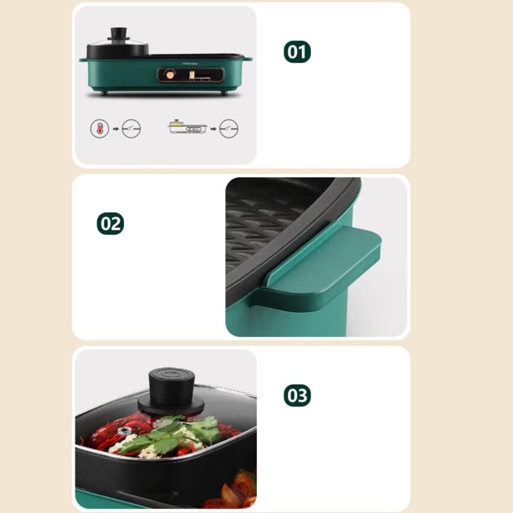 YYDS Hot Pot Multifunctional Roasting and Shabu-shabu Pot,Shabu-Roasting Integrated Grill Electric Grill (Color : Green)