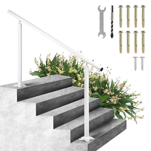 Vevor Barandilla de Escaleras Aluminio Pasamanos de Escalón Ajuste para 0-5 Pasos Blanco, para Escaleras 152,8 x 91 cm Ángulo Ajustable 0grados-60grados para Porches Balcones Jardines Hoteles Garajes