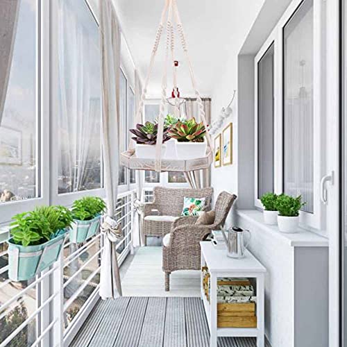 Artora Macrame Plant Hanger Modern Plant Hanging Shelf Decorative Hanging Planter Rack Flower Pot Holder Handmade Cotton Plant Hangers With Wood Tray Boho Home Décor #TOP4