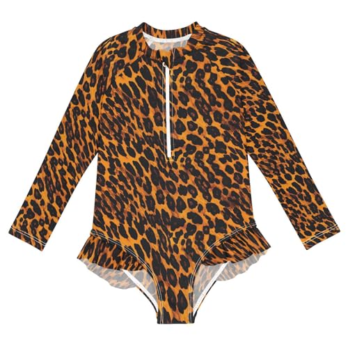 Animal Print Leopard Girls Long Sleeve Swimsuit UPF 50+ Rashguard Swimwear One Piece Bathing Suit for 3-12 21216604