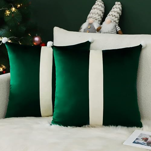 OTOSTAR Juego de 2 fundas de almohada decorativas de terciopelo suave de 18 x 18 pulgadas, fundas de almohada cuadradas de terciopelo beige y verde